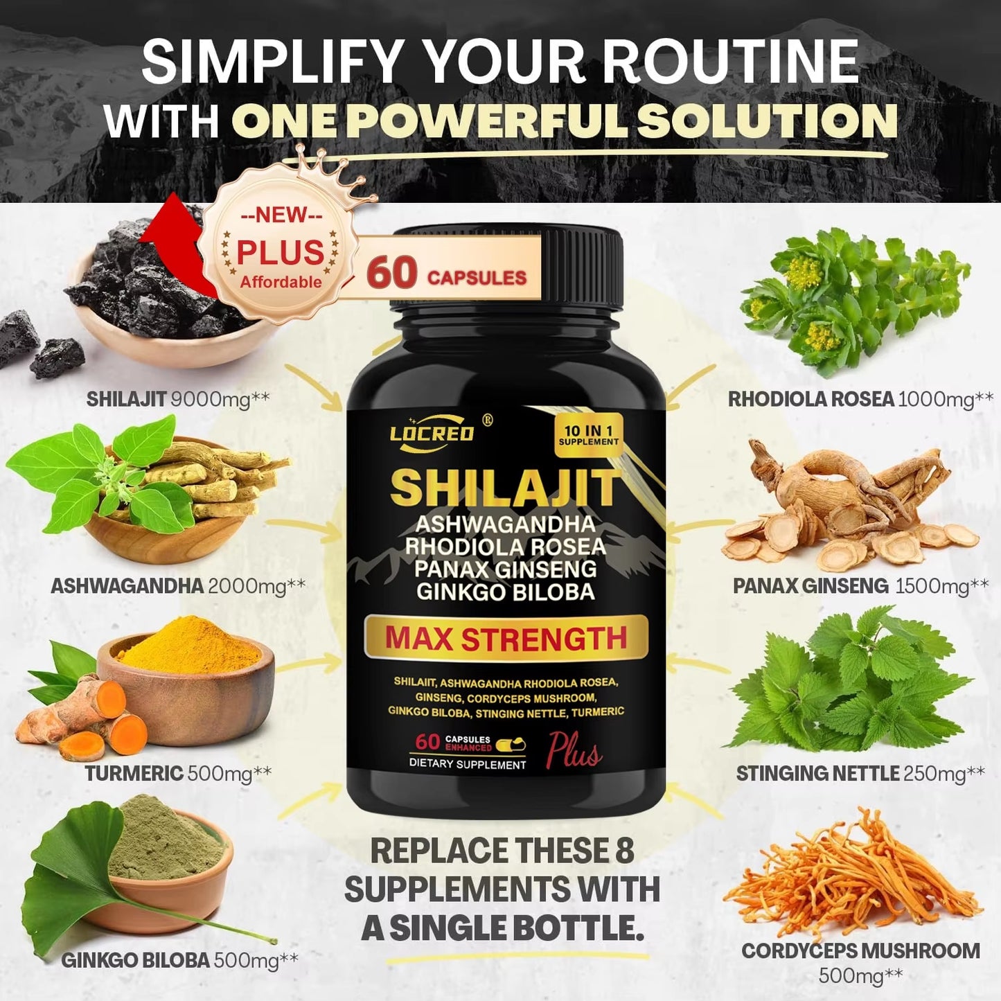 Shilajit Capsules Ashwagandha Extra Strength Dietary Supplement 60 Capsules*Shipping to US only