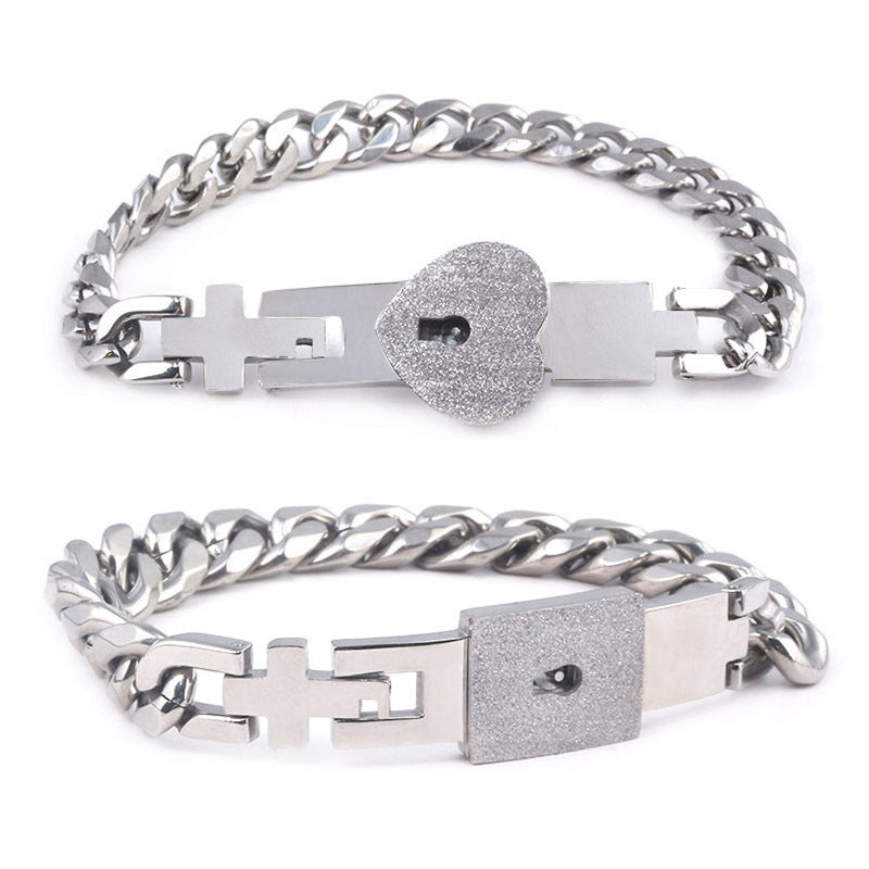 Joyería de moda, cerradura de amor de pareja de acero titanio, pulsera, juego de llaves, collar