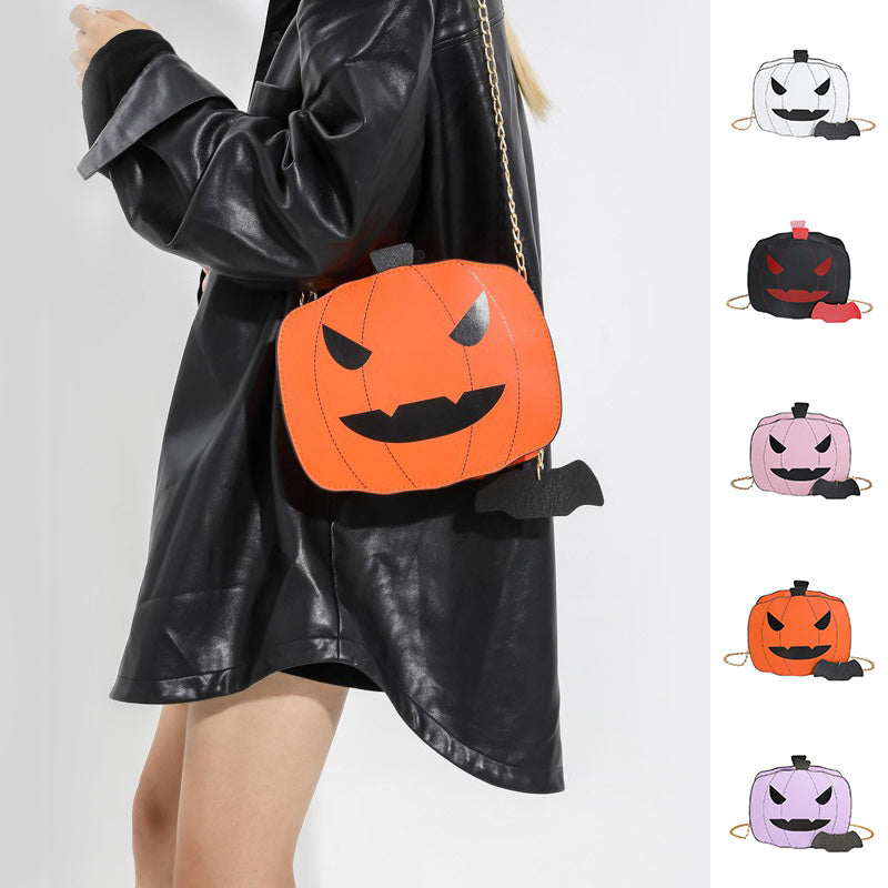 Bolso de hombro de calabaza de dibujos de Halloween para niñas, bolsos cruzados con cadena creativa y divertida con personalidad para mujer