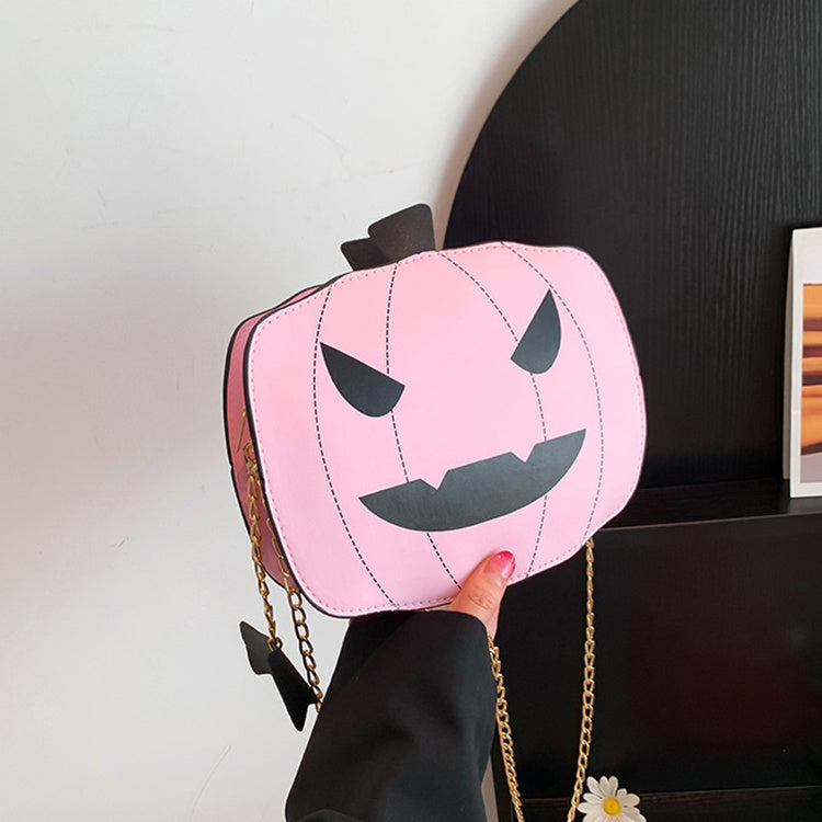 Bolso de hombro de calabaza de dibujos de Halloween para niñas, bolsos cruzados con cadena creativa y divertida con personalidad para mujer