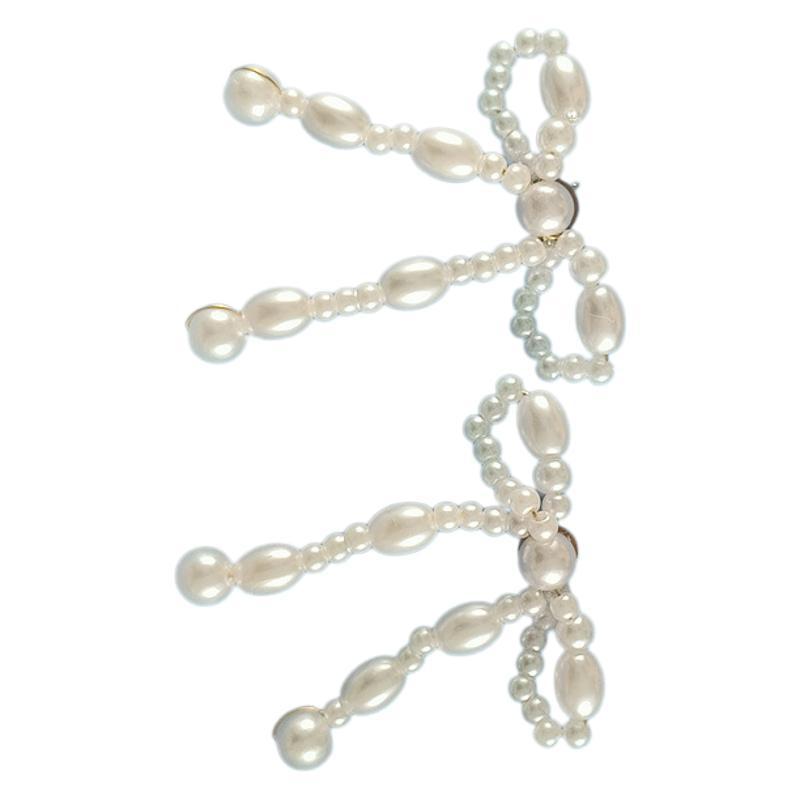 Retro Artificial Pearl Bow Floral Hand-woven Earrings