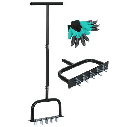 Lawn Aerator Tool Manual Metal Spike Grass Aeration With Dethatching Rake 15 Iron Spikes For Yard And Garden Compacted Soil Aerator Tool Black*Shipping to Germany only