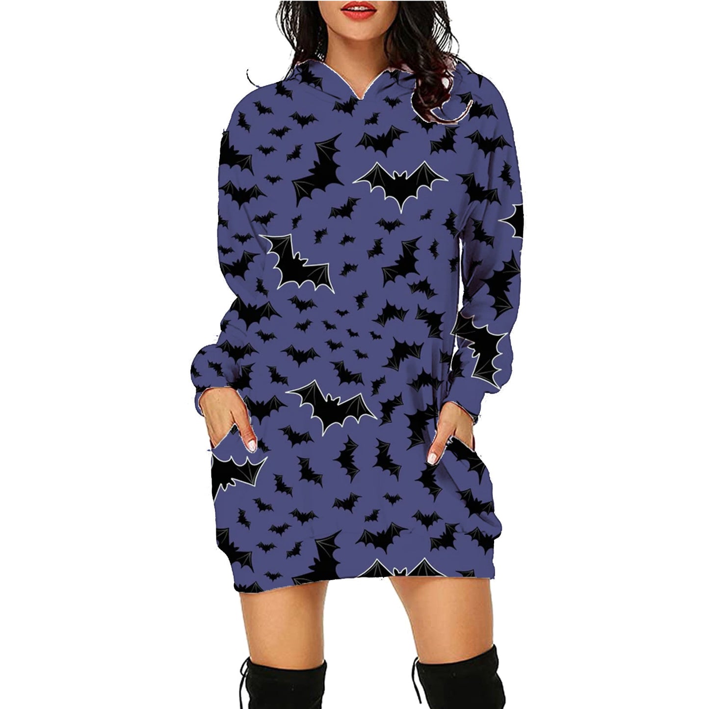 Sudadera con capucha larga con estampado de Halloween y bolsillos suéter ropa de manga larga para mujer