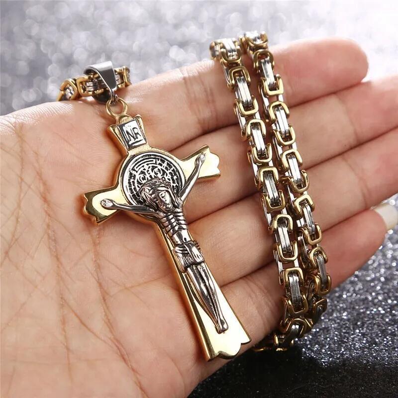 Man's Stainless Steel Vacuum Plating Colorfast Cross Necklace Pendant