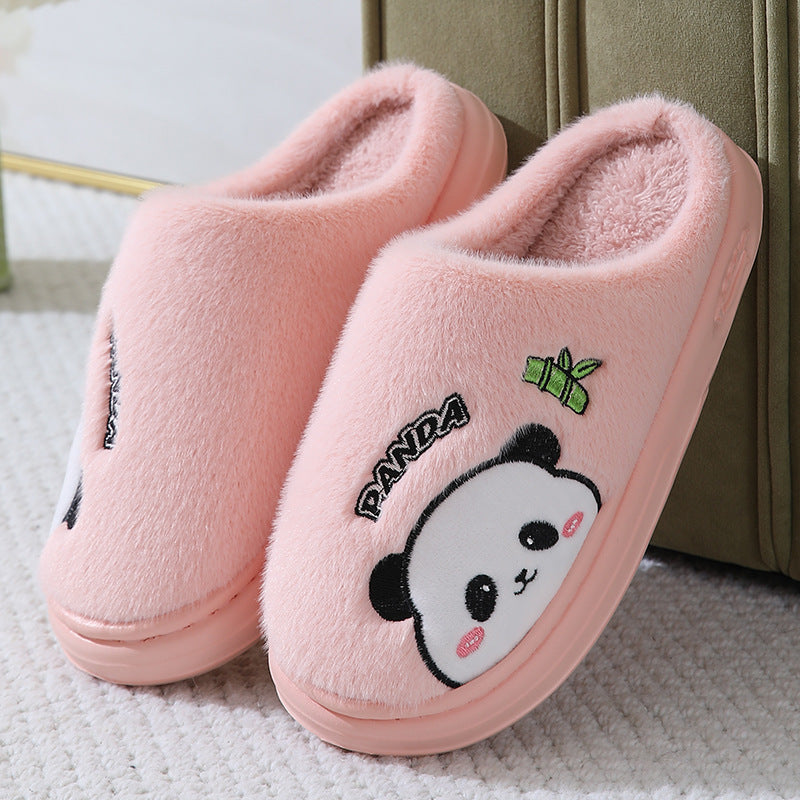 Zapatillas lindas de Panda de dibujos animados para el hogar, invierno, cálidas, suela gruesa, pantuflas para dormitorio, zapatos de casa para parejas