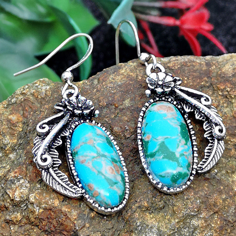 Bohemian Creative Flower Leaf Shaped And Turquoise Earrings