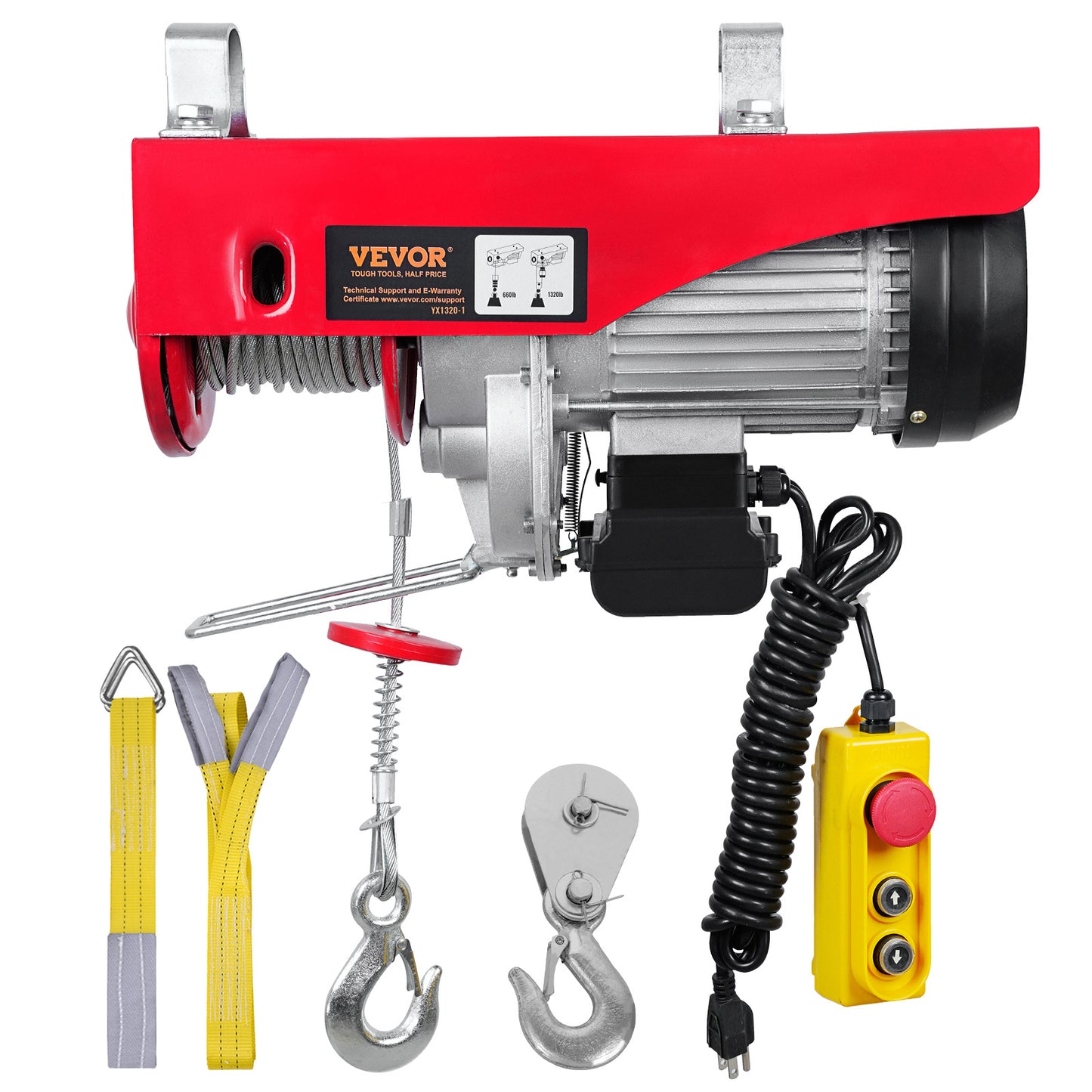 VEVOR Electric Hoist, 1320 Lbs Lifting Capacity, 1150W 110V Electric Steel Wire Winch With 14ft Wired Remote Control, 40ft Single Cable Lifting Height & Pure Copper Motor, For Garage Warehouse Factory*Shipping to US only