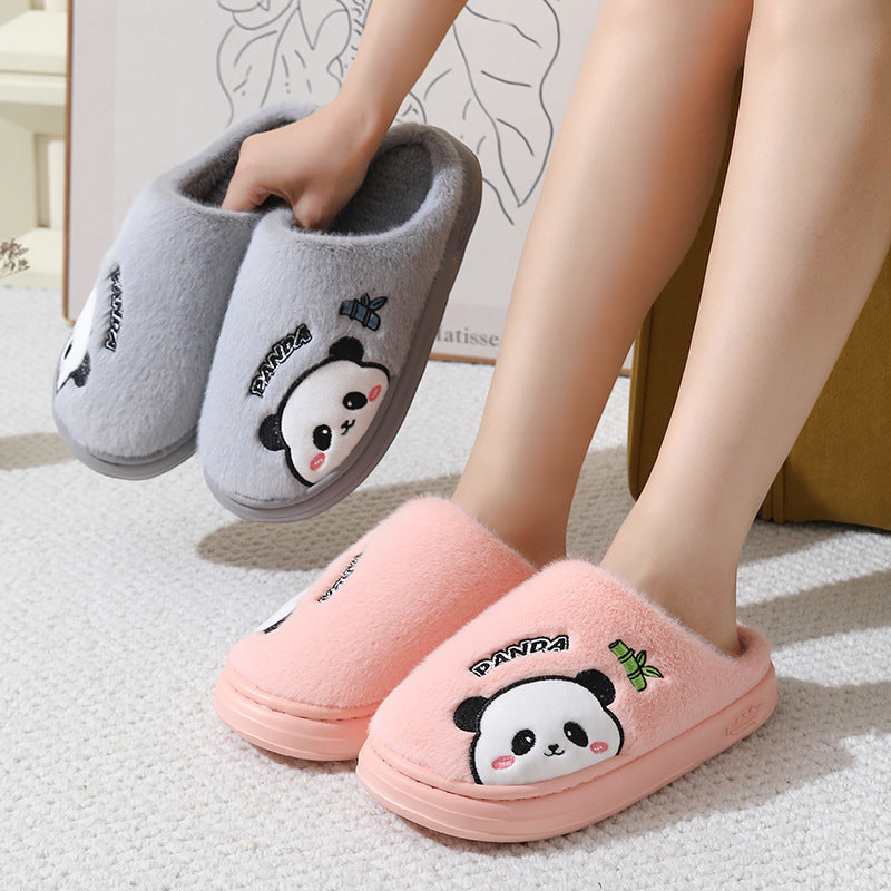 Zapatillas lindas de Panda de dibujos animados para el hogar, invierno, cálidas, suela gruesa, pantuflas para dormitorio, zapatos de casa para parejas