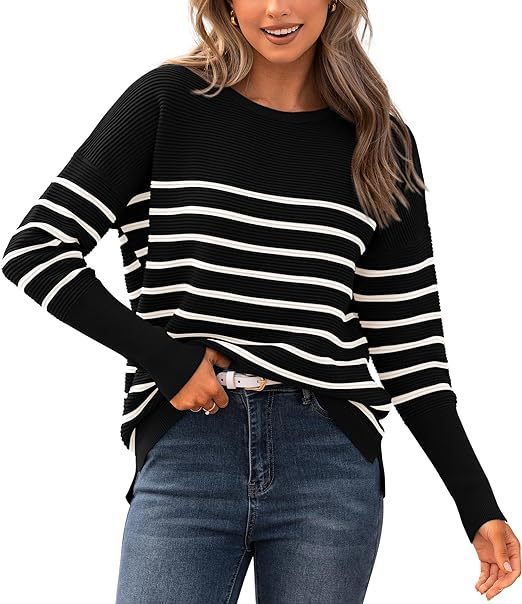 Autumn Winter Sweater Casual Striped Round Neck Sweater