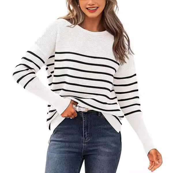 Autumn Winter Sweater Casual Striped Round Neck Sweater