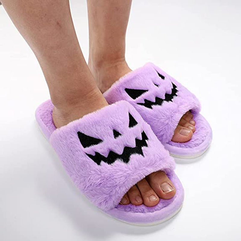 Zapatos de Halloween Zapatillas de casa cálidas y lindas de invierno para mujer