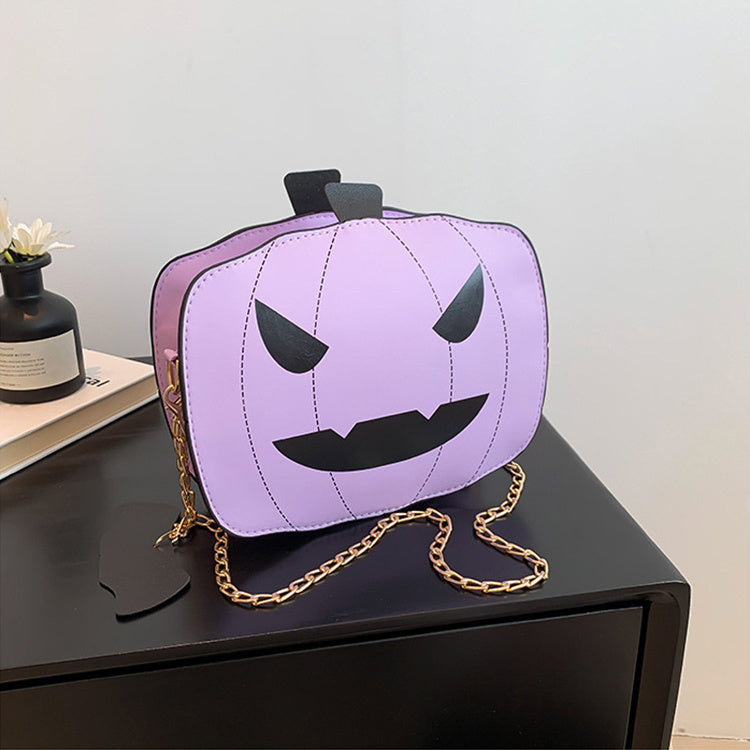 Bolso de hombro de calabaza de dibujos de Halloween para niñas, bolsos cruzados con cadena creativa y divertida con personalidad para mujer