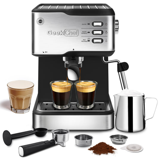 Geek Chef Espresso Machine, Espresso&Cappuccino Latte Maker 20 Bar Coffee Machine Compatible With ESE POD Capsules Filter&Milk Frother Steam Wand, 950W, 1.5L Water Tank,Ban *Shipping to US only