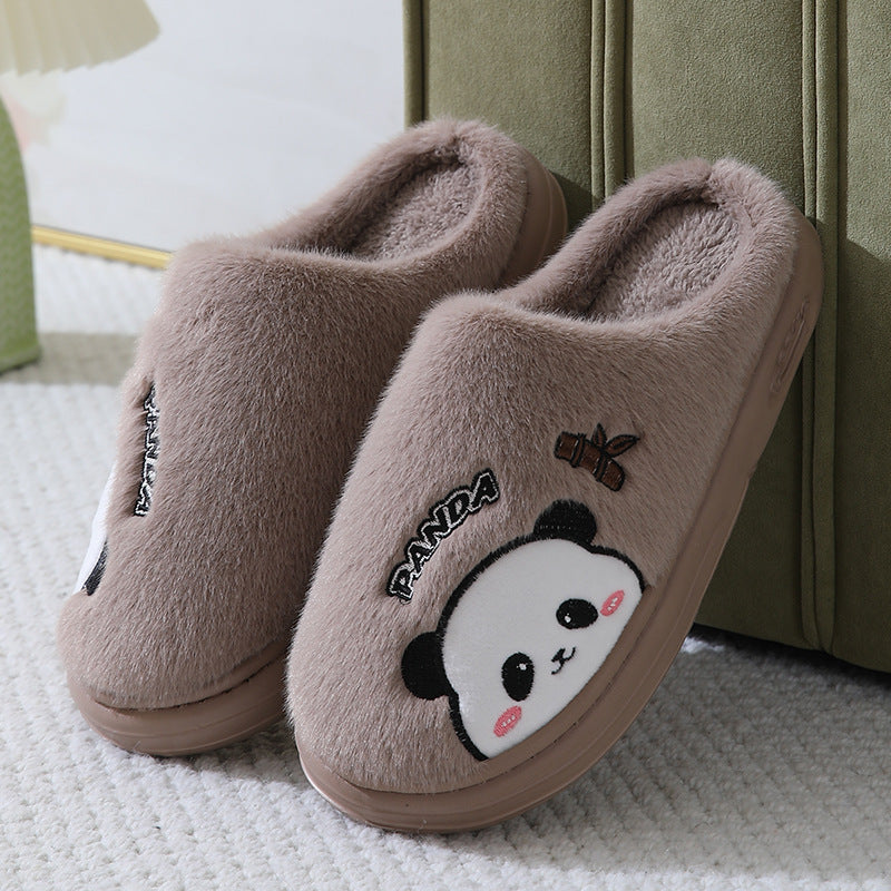 Zapatillas lindas de Panda de dibujos animados para el hogar, invierno, cálidas, suela gruesa, pantuflas para dormitorio, zapatos de casa para parejas